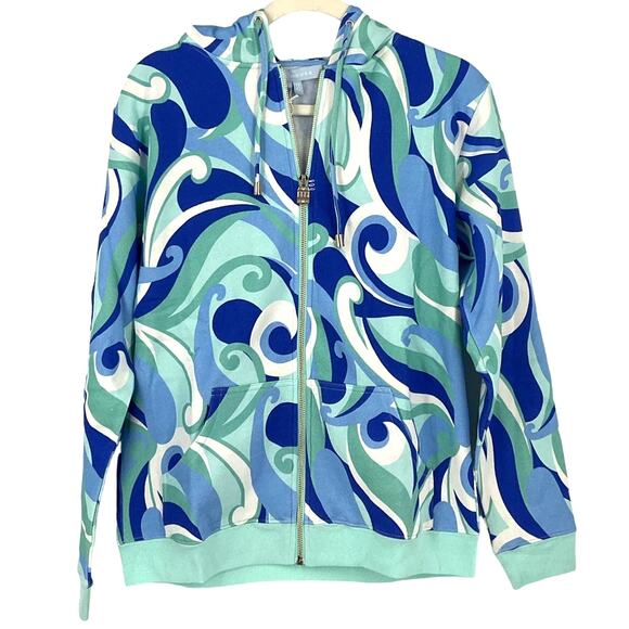 Hill House The Allie Zip-Up Hoodie Ocean Kaleidoscope Blue Size Large - Picture 2 of 10